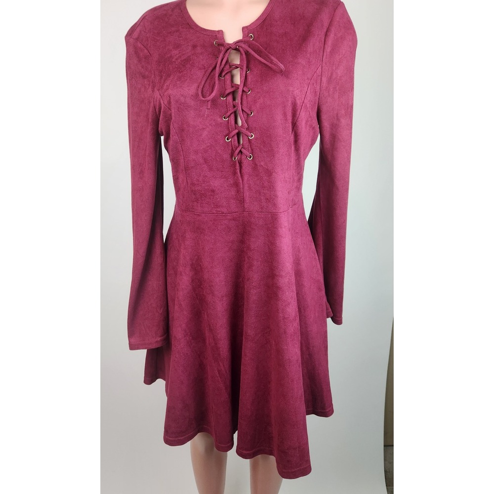She + Sky Womens Lace Up Fit & Flare Bell Sleeve Mini Dress -‎ Size L
